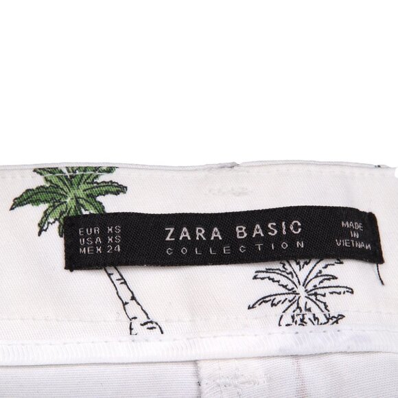 Zara Palm Tree Shorts Belted Stretch Tropical High Waist White Green Tan XS - Picture 8 of 10